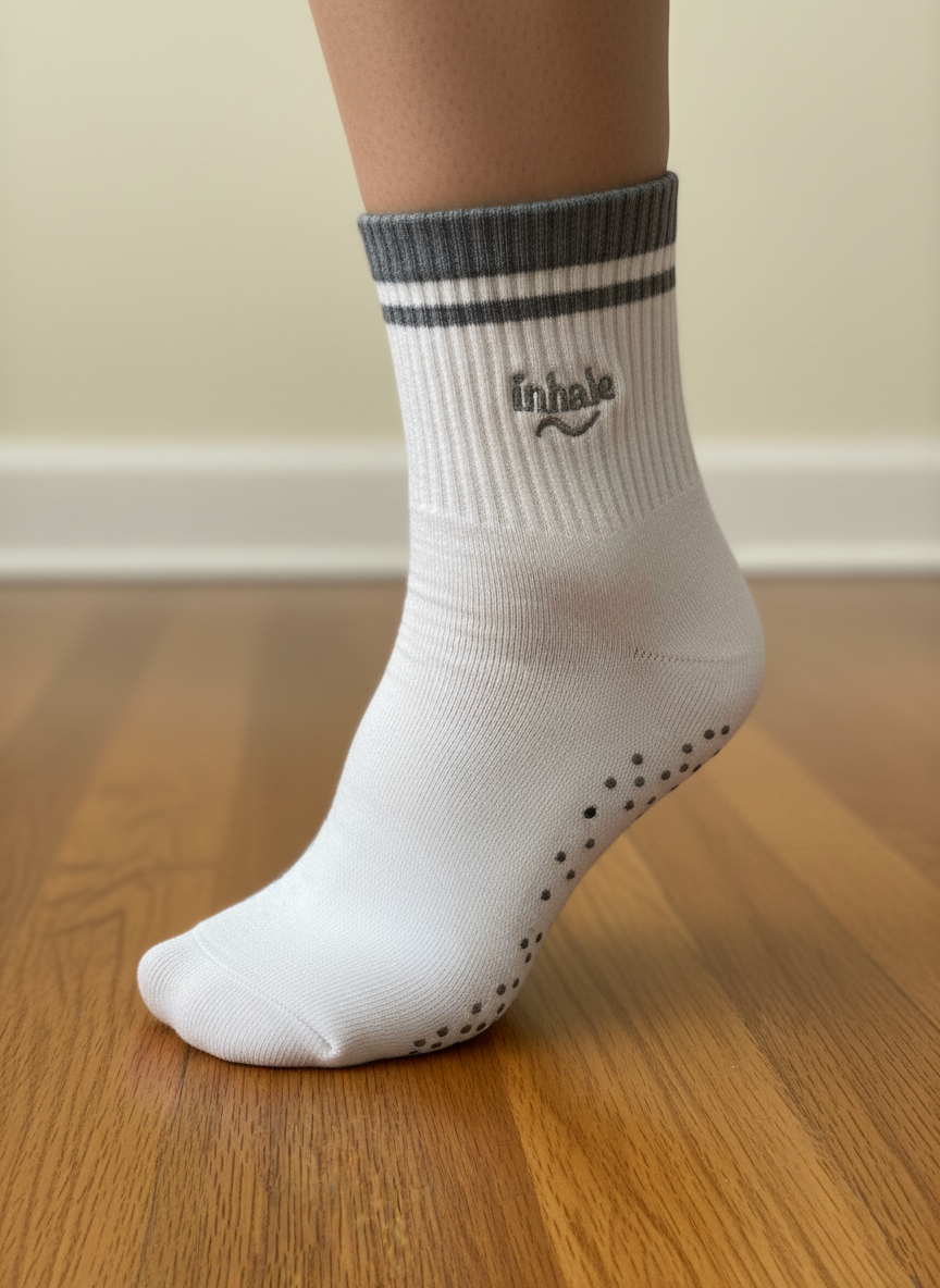 Breathe grip sock with inhale embroidery